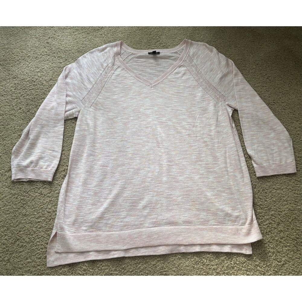 Talbots Women’s L Pink V-Neck Pullover Cotton Tunic Sweater Lightweight Boho